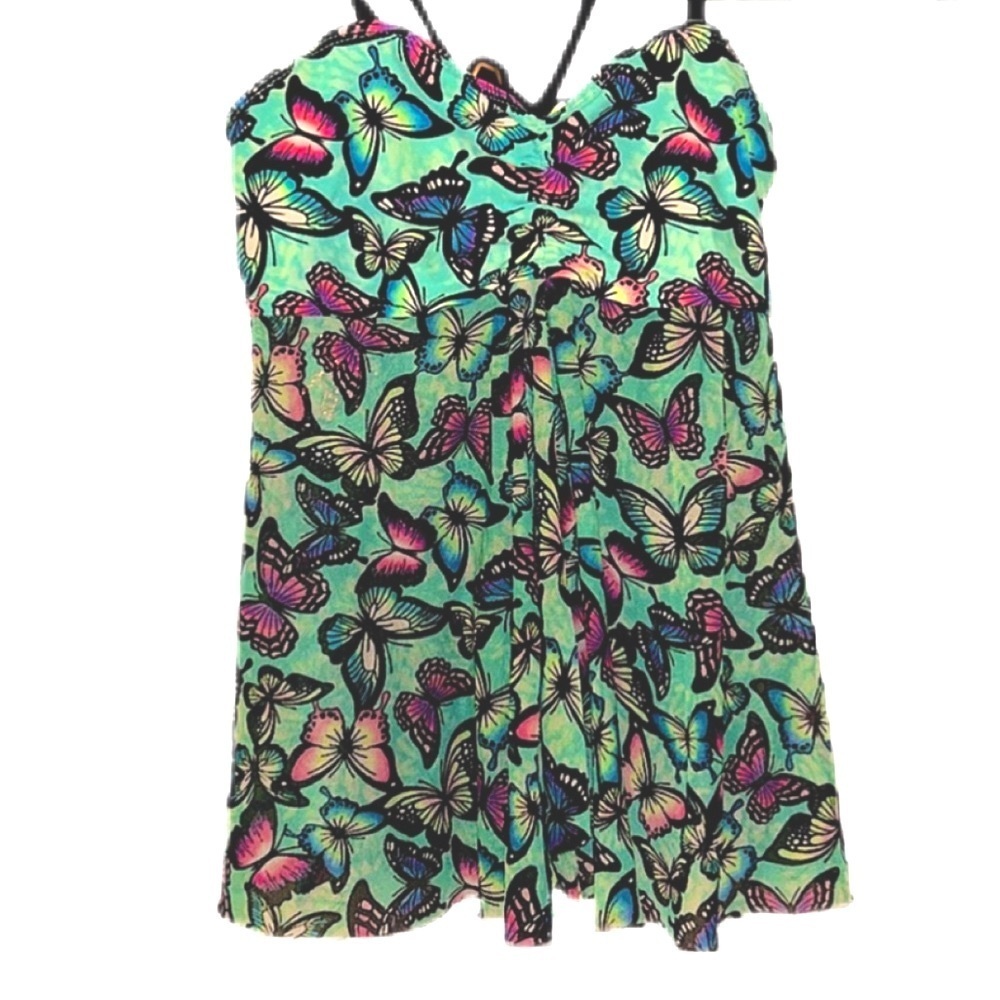 BUTTERFLY MESH CRISS CROSS TANK TOP TANKINI TEAL AQUA